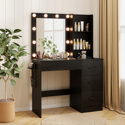 Vanity Desk With 3-Color Lights And Power Outlets, Black Dressers & Chests at Gallery Canada