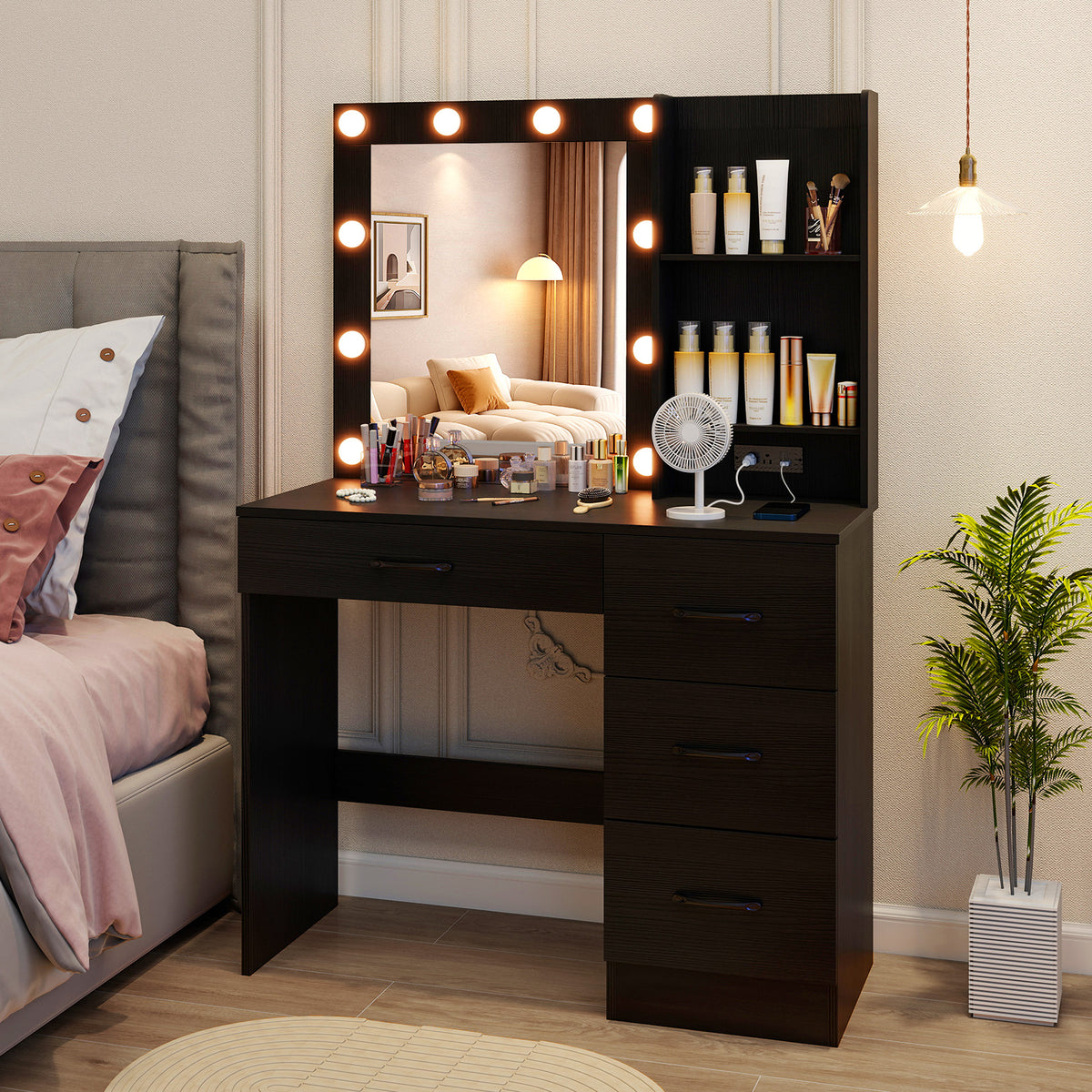 Vanity Desk With 3-Color Lights And Power Outlets, Black Dressers & Chests at Gallery Canada