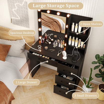 Vanity Desk With 3-Color Lights And Power Outlets, Black Dressers & Chests at Gallery Canada