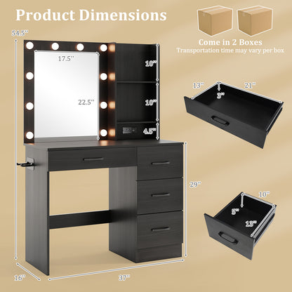 Vanity Desk With 3-Color Lights And Power Outlets, Black Dressers & Chests at Gallery Canada