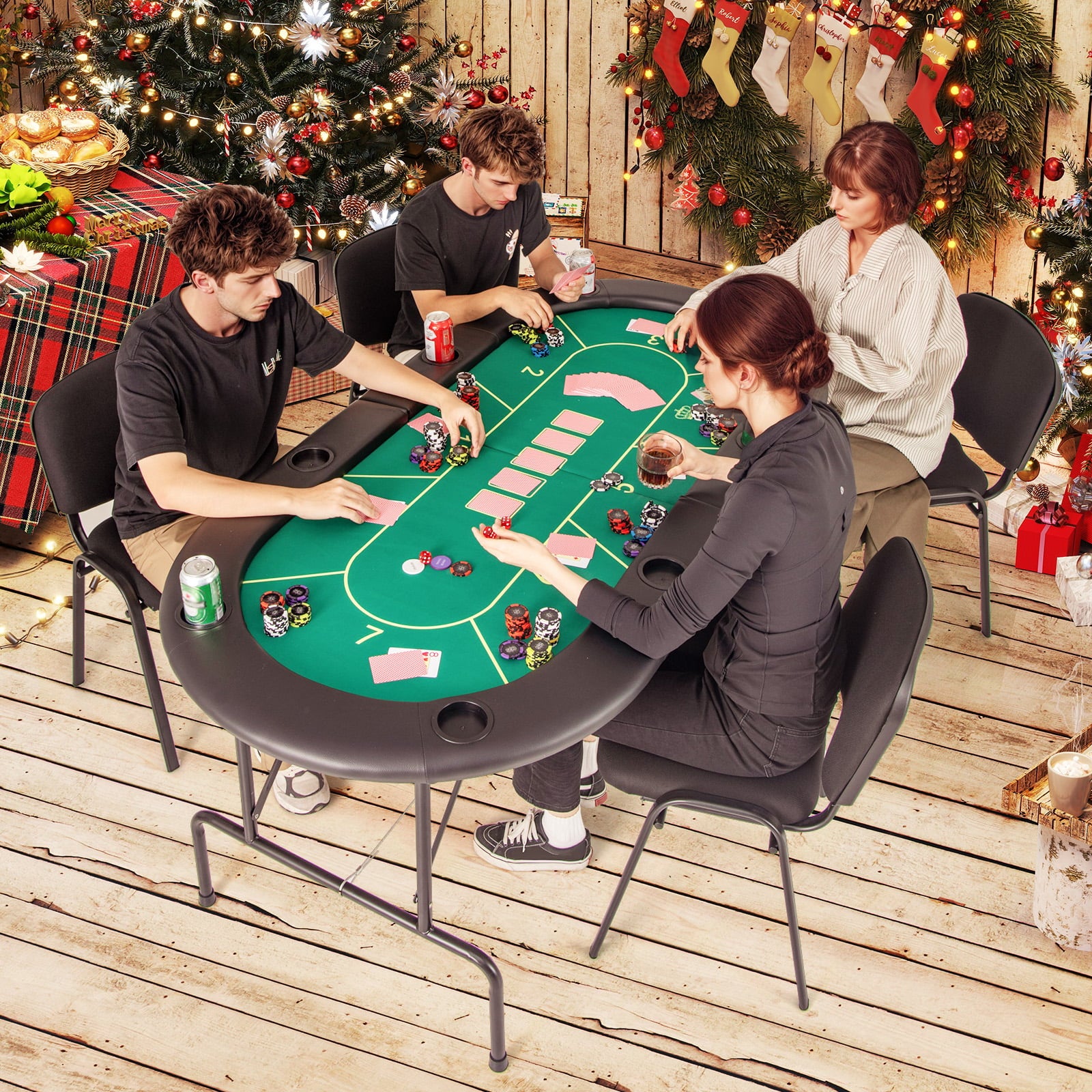 72 x 36 x 30.5 Inch Foldable Poker Table, 8 Cup Holders, Green Game Room at Gallery Canada