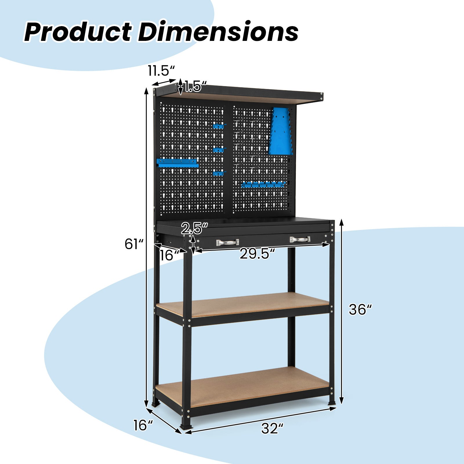 Tool Storage Workbench With Pegboard, 14 Accessories, Black And Blue Garages at Gallery Canada