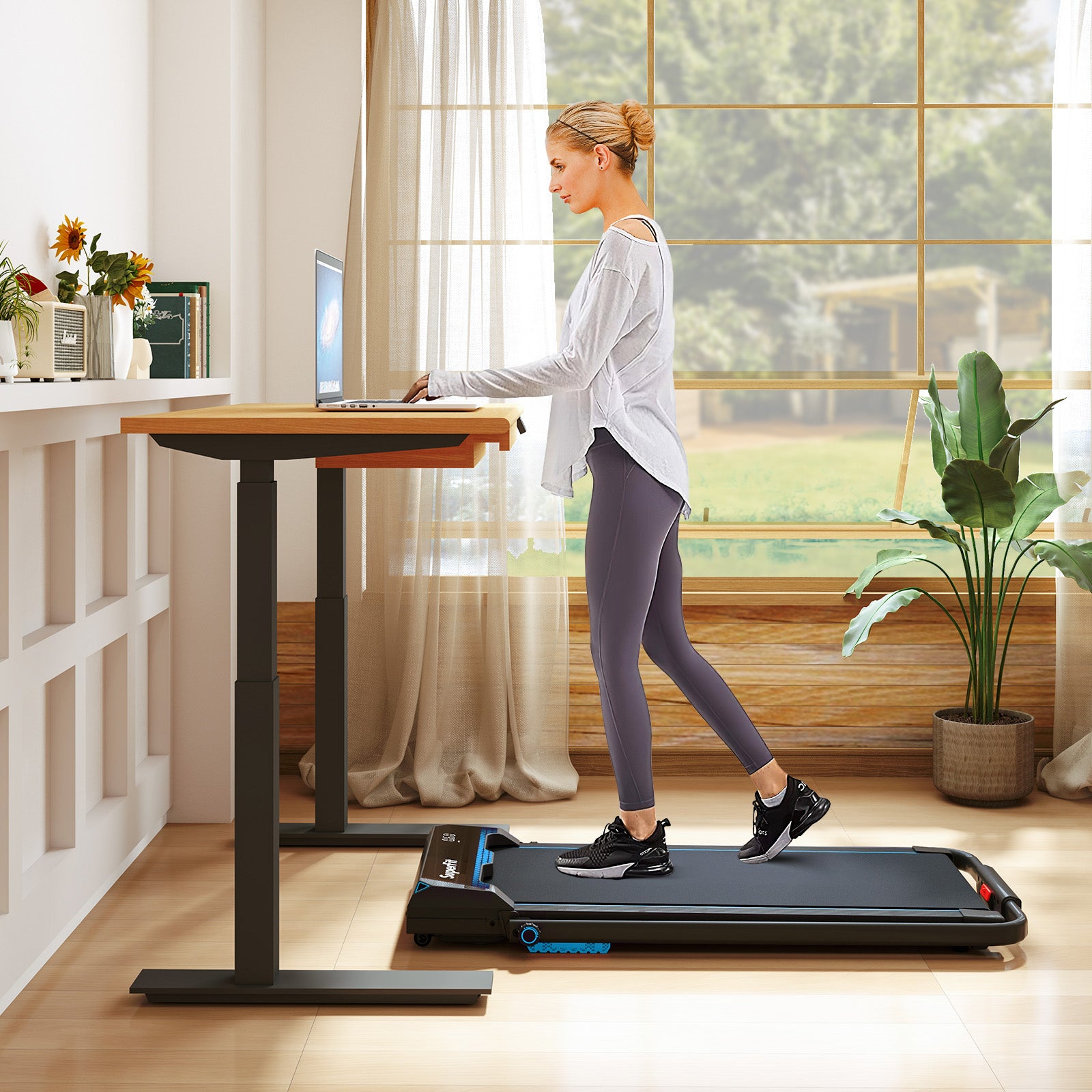 3 In 1 Folding Treadmill With Remote Control, LED Display, Blue Treadmills at Gallery Canada