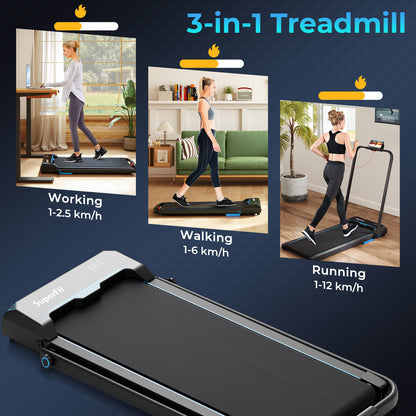 3 In 1 Folding Treadmill With Remote Control, LED Display, Blue Treadmills at Gallery Canada