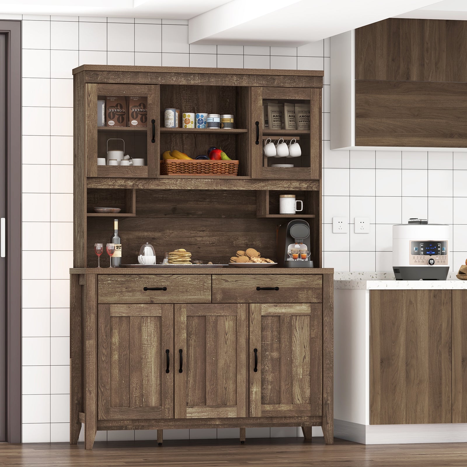 Freestanding Kitchen Hutch Cabinet, Microwave Countertop, Brown Sideboards Cabinets & Buffets at Gallery Canada