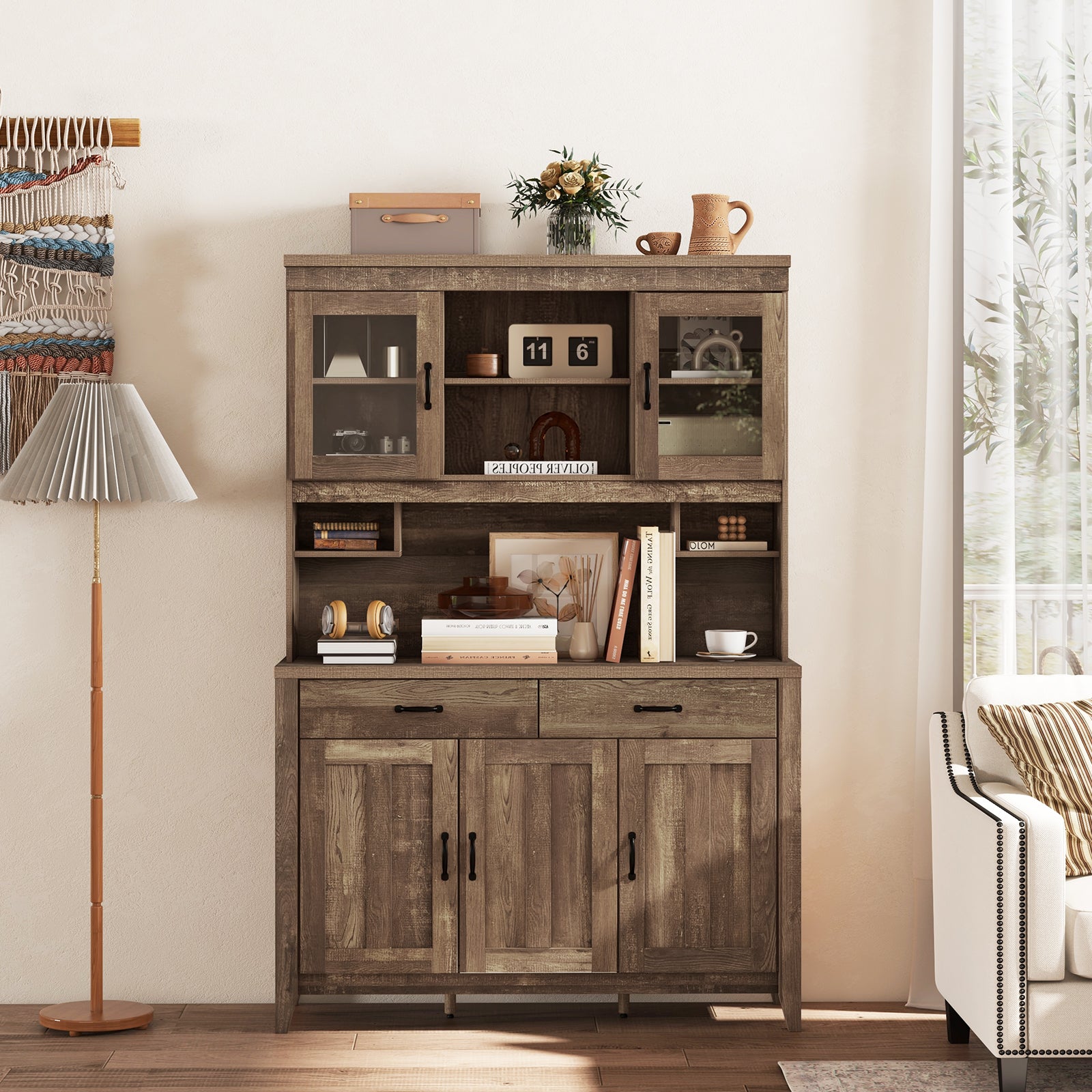 Freestanding Kitchen Hutch Cabinet, Microwave Countertop, Brown Sideboards Cabinets & Buffets at Gallery Canada