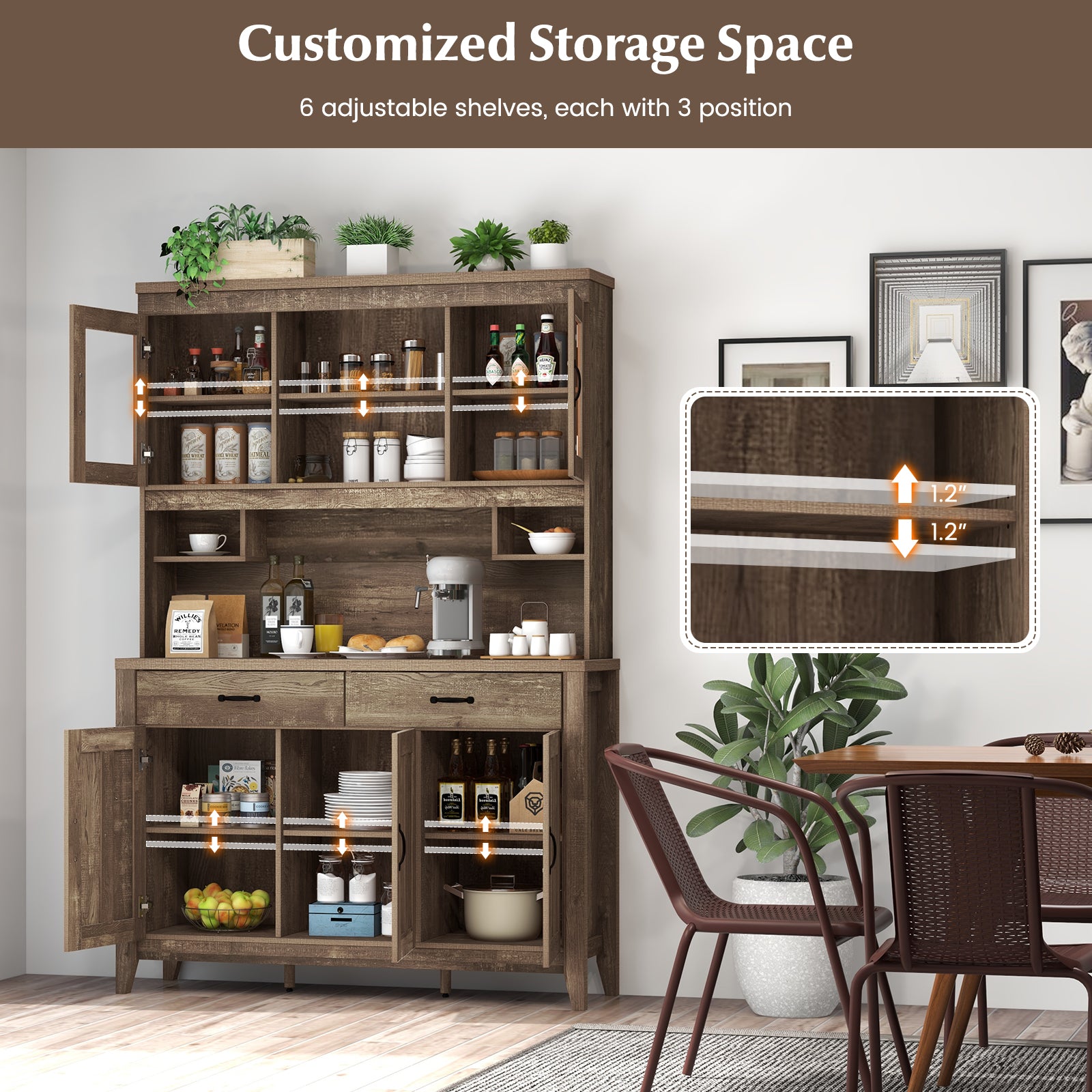 Freestanding Kitchen Hutch Cabinet, Microwave Countertop, Brown Sideboards Cabinets & Buffets at Gallery Canada