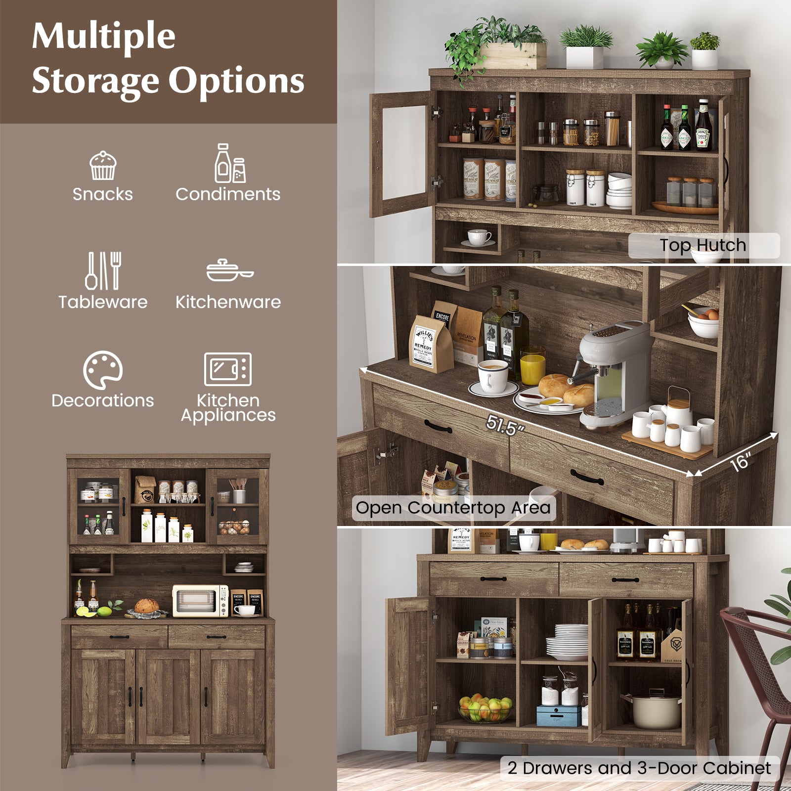 Freestanding Kitchen Hutch Cabinet, Microwave Countertop, Brown Sideboards Cabinets & Buffets at Gallery Canada