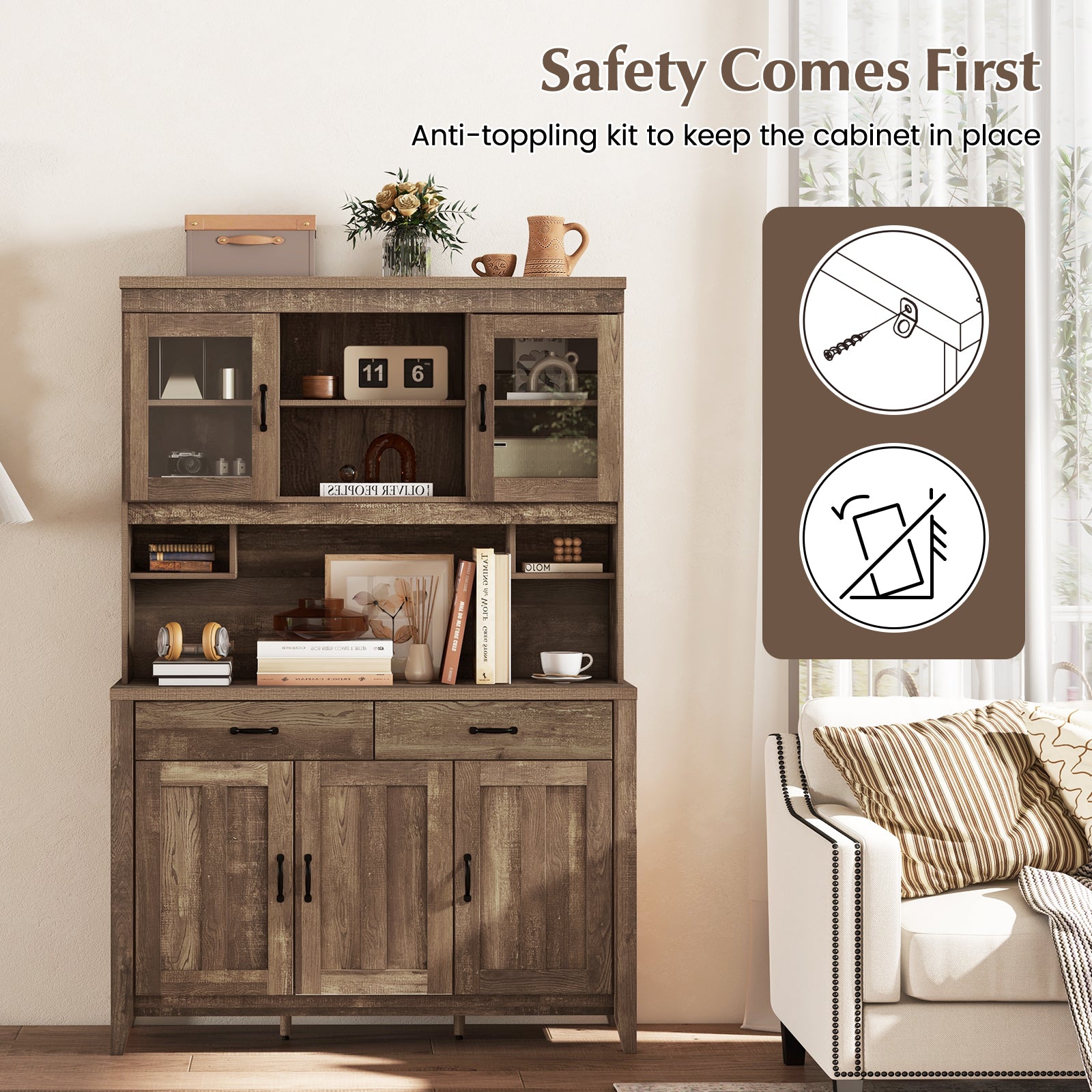 Freestanding Kitchen Hutch Cabinet, Microwave Countertop, Brown Sideboards Cabinets & Buffets at Gallery Canada