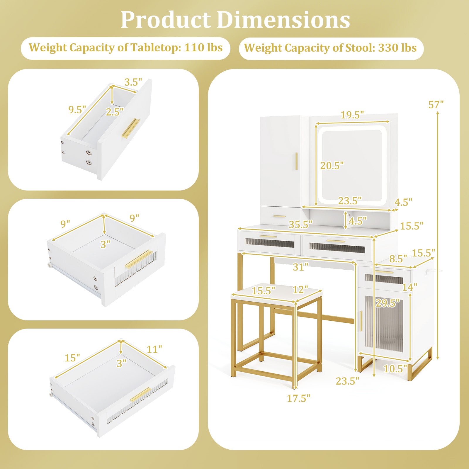 Makeup Vanity Desk With Lighted Mirror, White Makeup Vanities at Gallery Canada