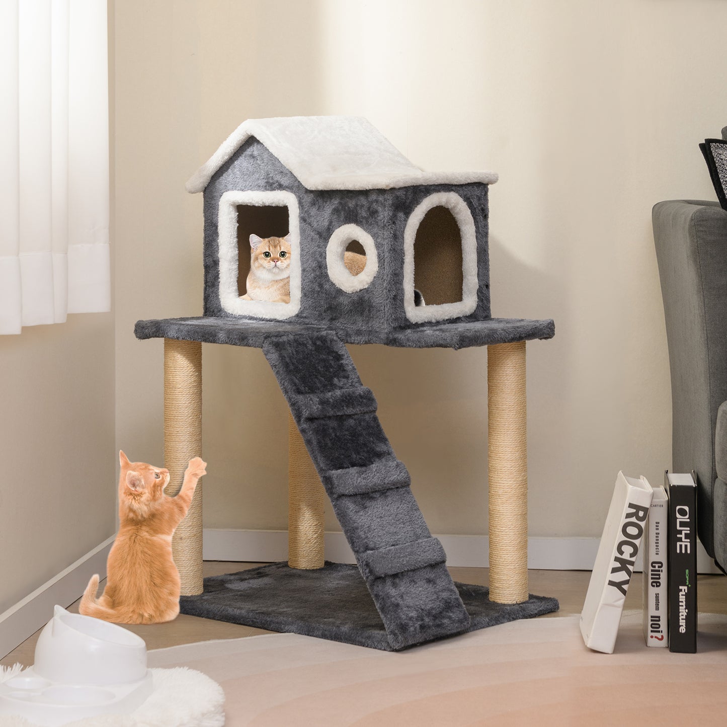 36 Inch Tower Condo Scratching Posts Ladder Cat Tree, Dark Gray Cat Trees Condos & Scratchers at Gallery Canada