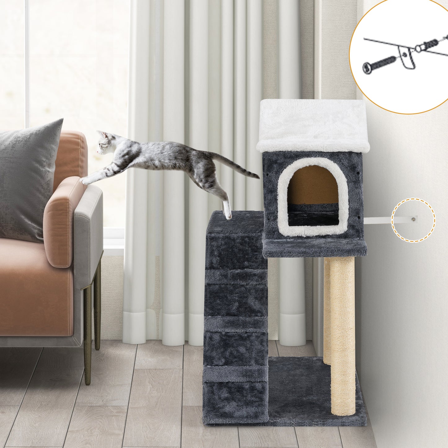 36 Inch Tower Condo Scratching Posts Ladder Cat Tree, Dark Gray Cat Trees Condos & Scratchers at Gallery Canada