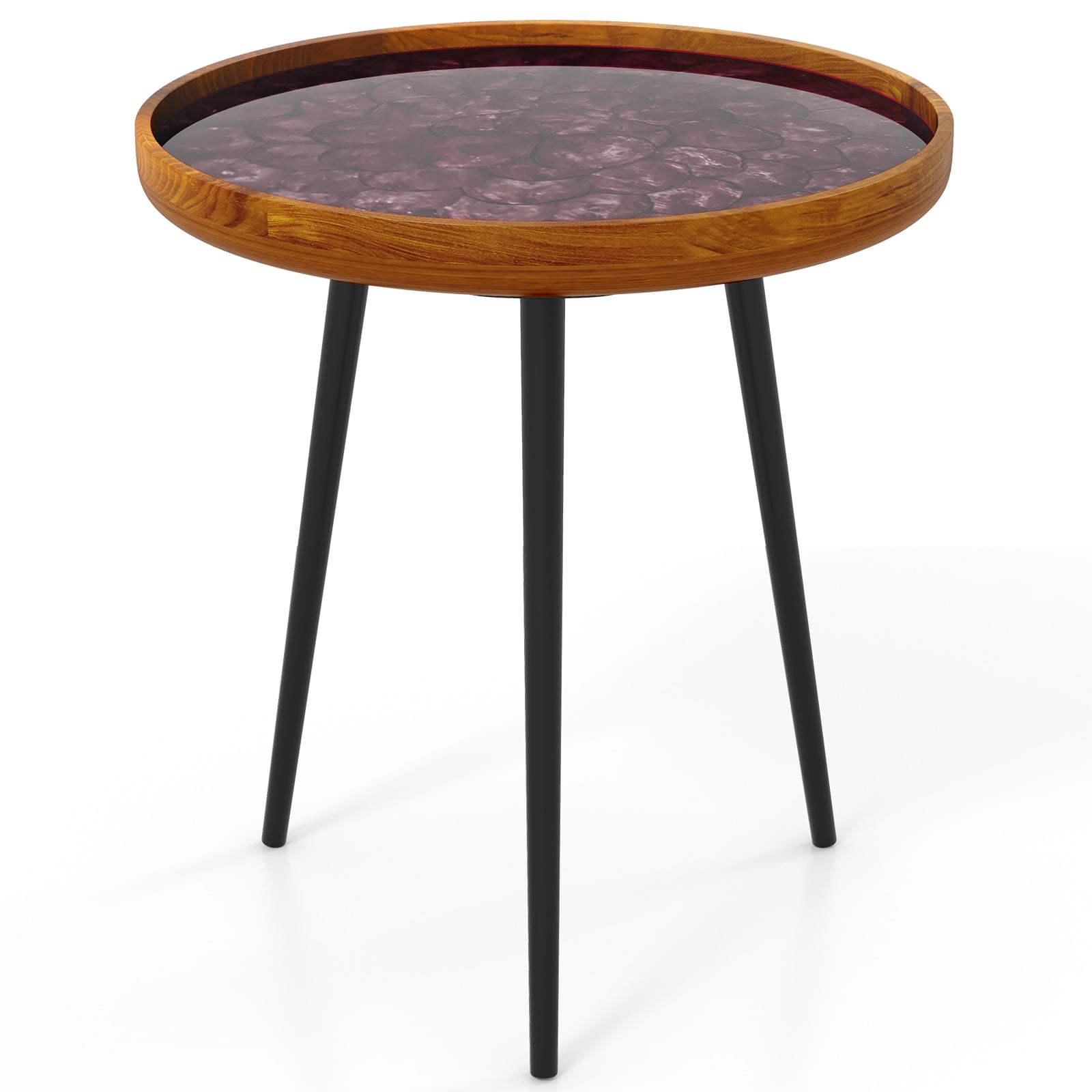 20 Inch Round End Table, Sea Shell Epoxy Resin Finish, Brown End & Side Tables at Gallery Canada