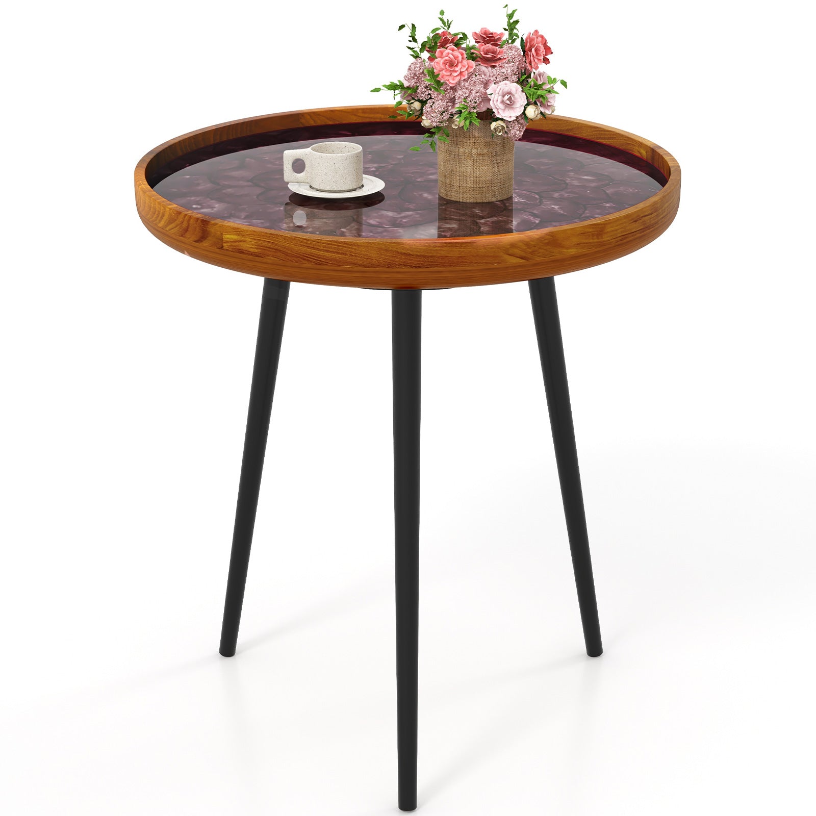 20 Inch Round End Table, Sea Shell Epoxy Resin Finish, Brown End & Side Tables at Gallery Canada