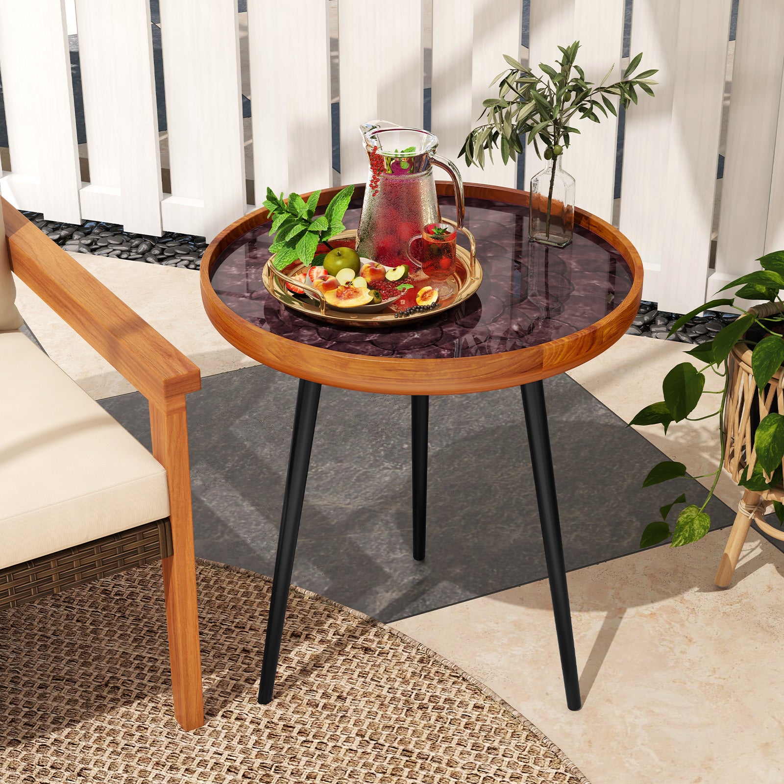 20 Inch Round End Table, Sea Shell Epoxy Resin Finish, Brown End & Side Tables at Gallery Canada