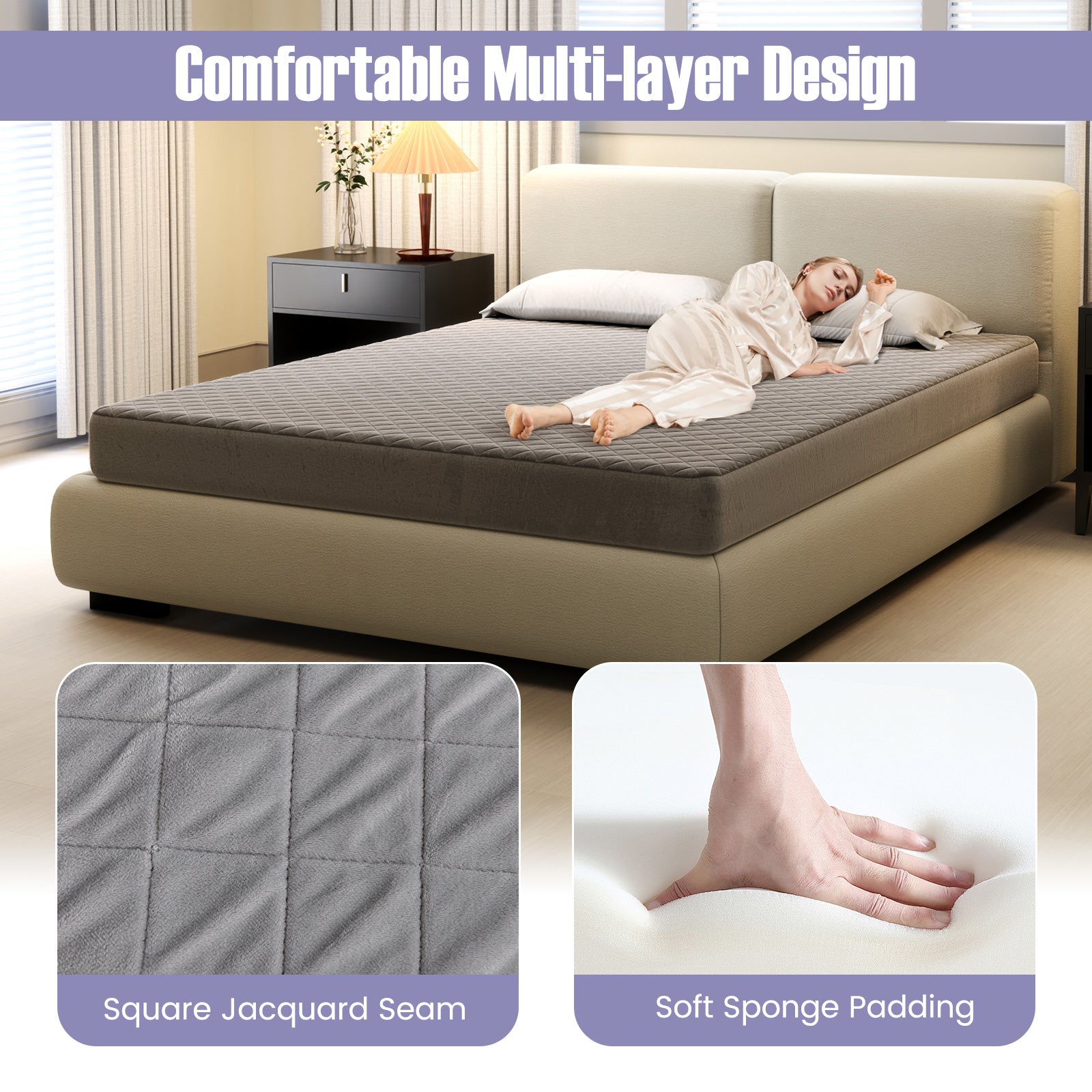 Queen Size Velvet Mattress Topper, Gray Mattresses at Gallery Canada