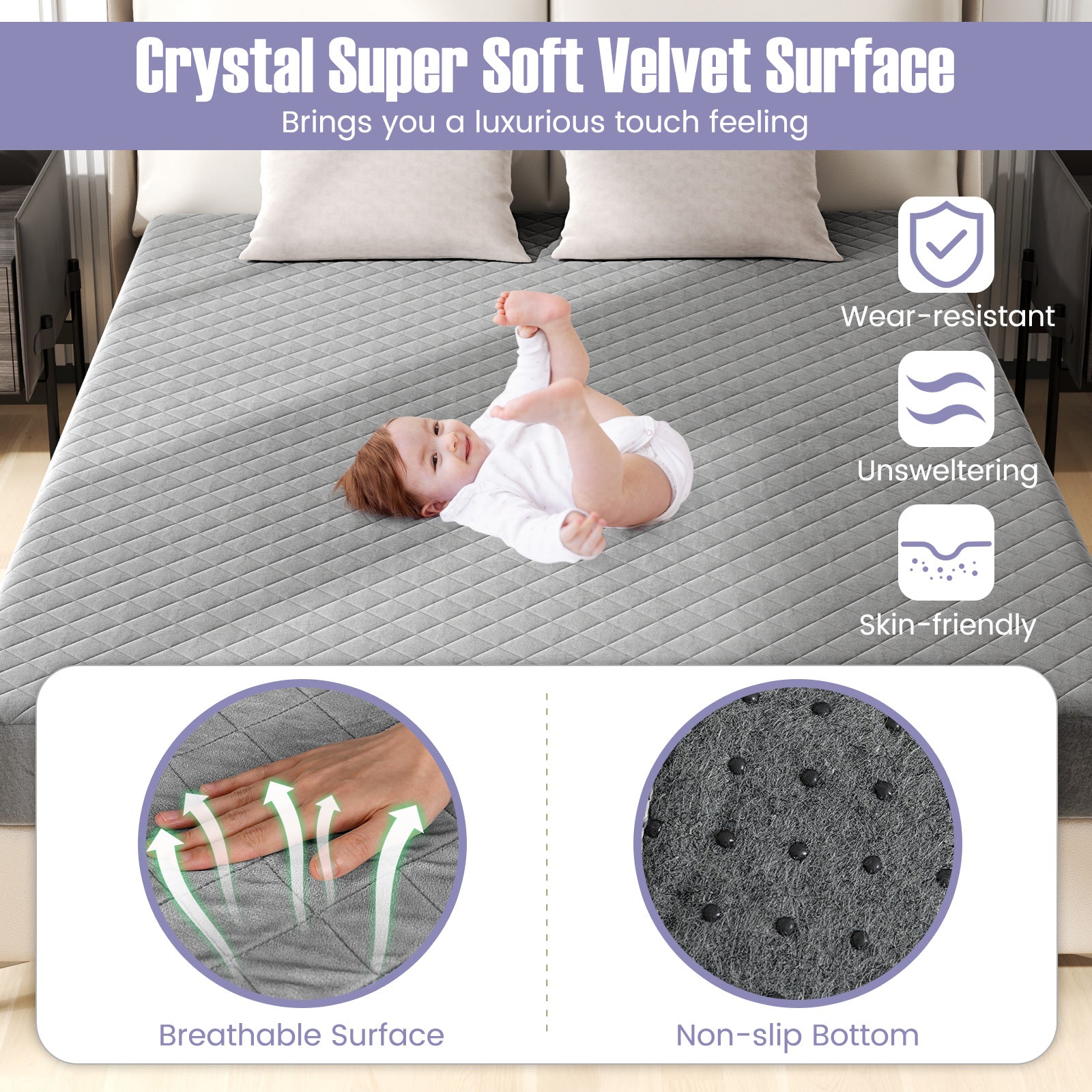 Queen Size Velvet Mattress Topper, Gray Mattresses at Gallery Canada