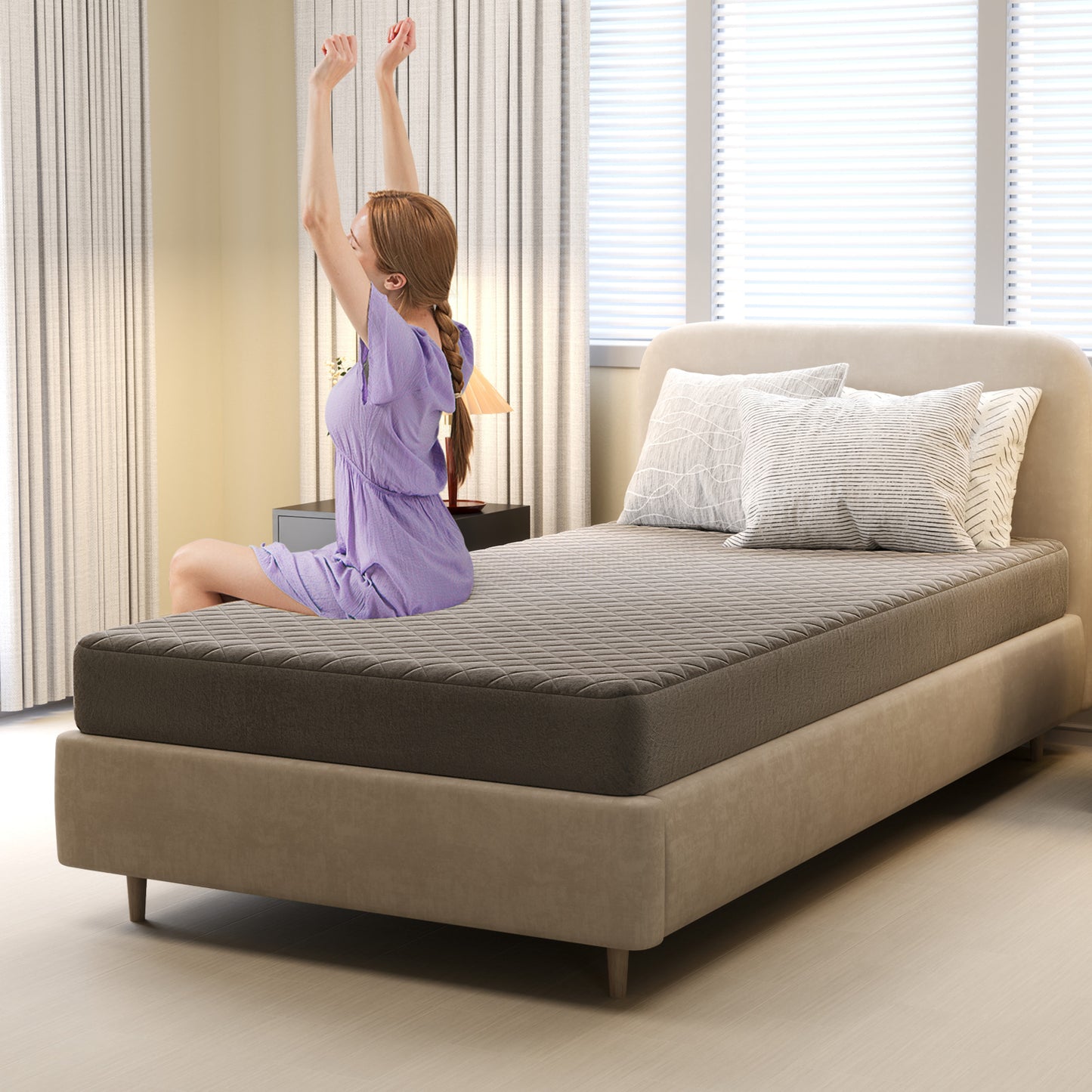 Protège-matelas pour lit simple, surmatelas en velours doux de luxe, gris