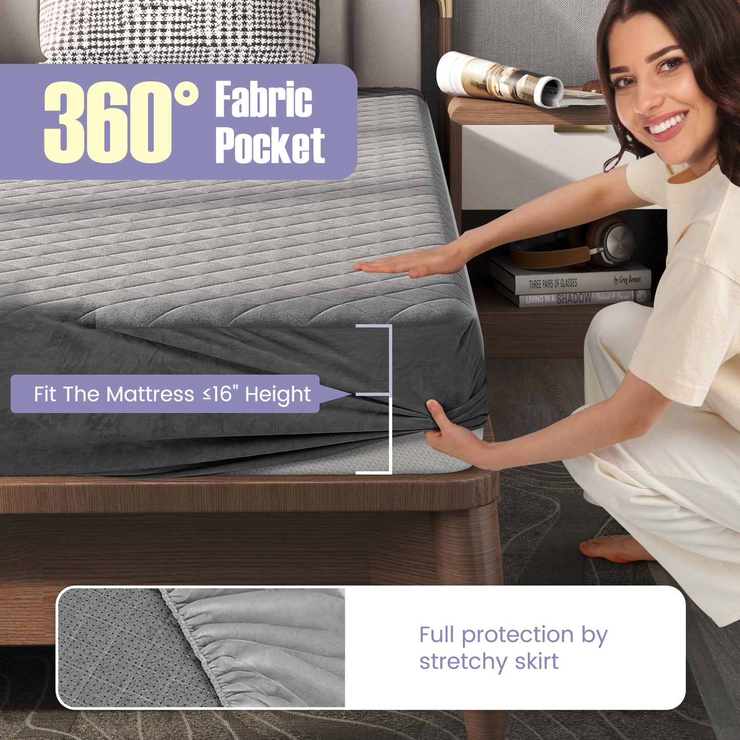 Protège-matelas pour lit simple, surmatelas en velours doux de luxe, gris