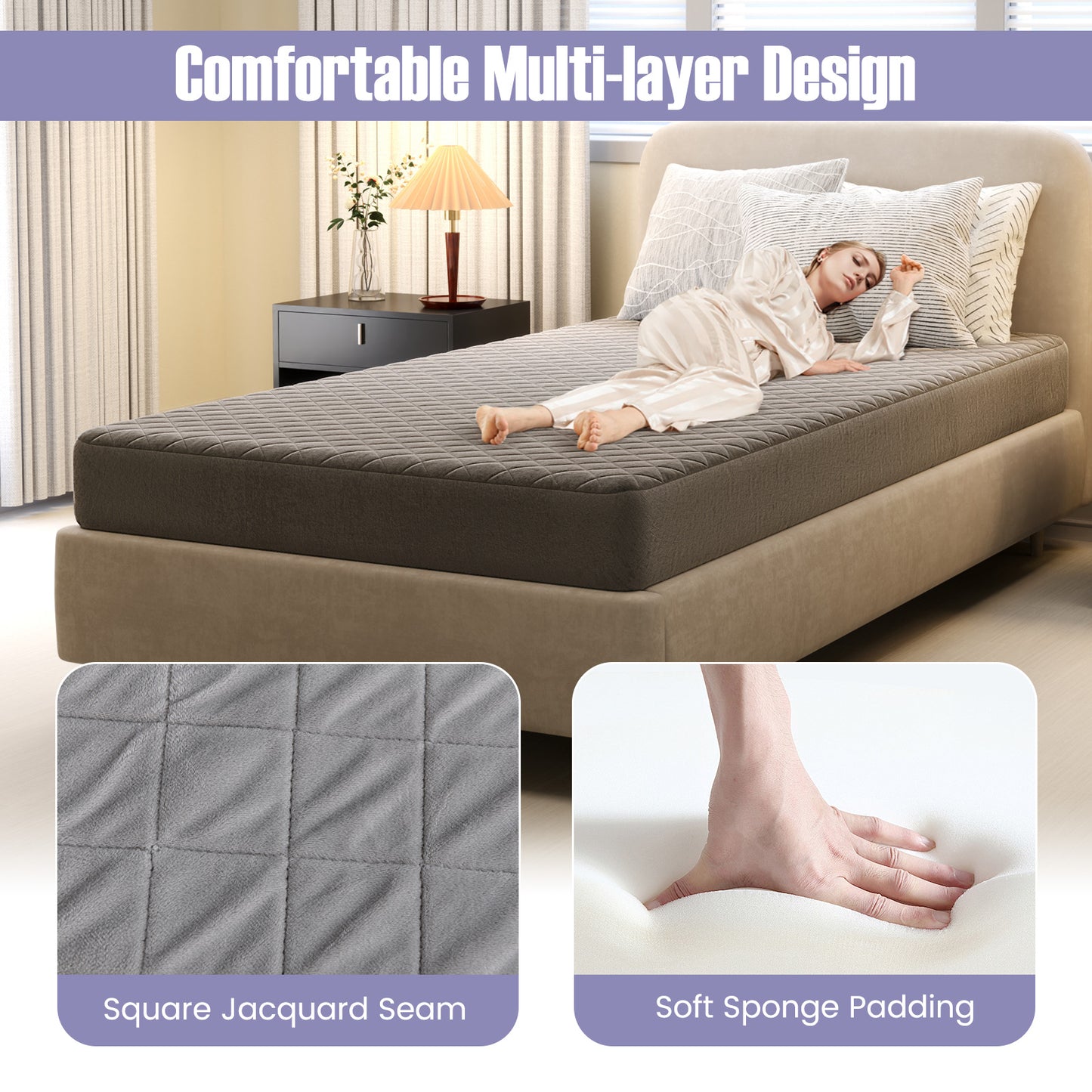 Protège-matelas pour lit simple, surmatelas en velours doux de luxe, gris