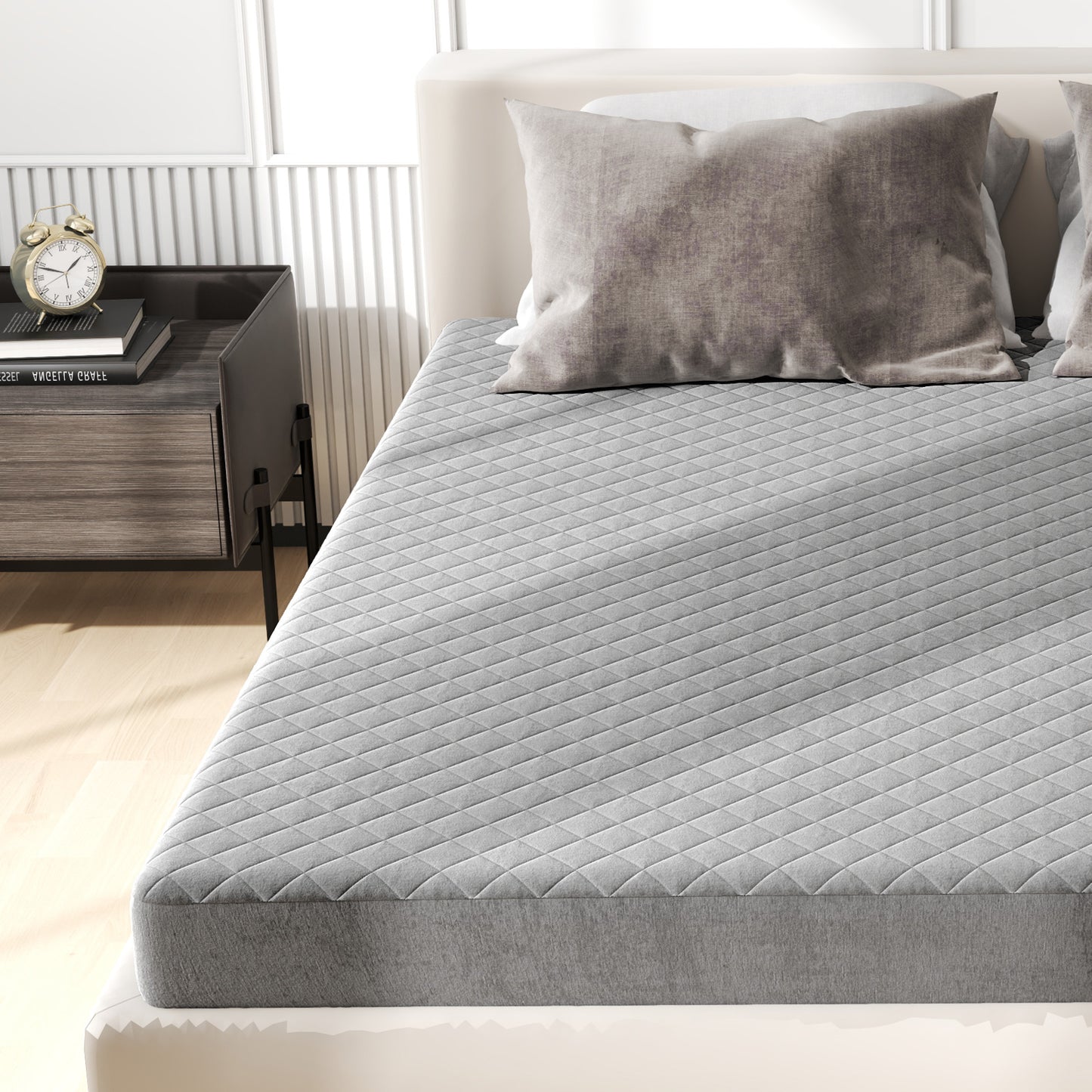Protège-matelas taille King, surmatelas en velours de luxe, gris