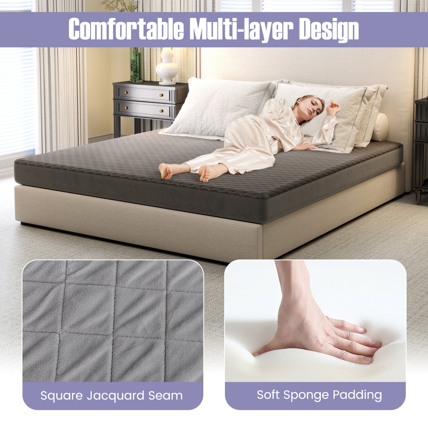 Protège-matelas taille King, surmatelas en velours de luxe, gris