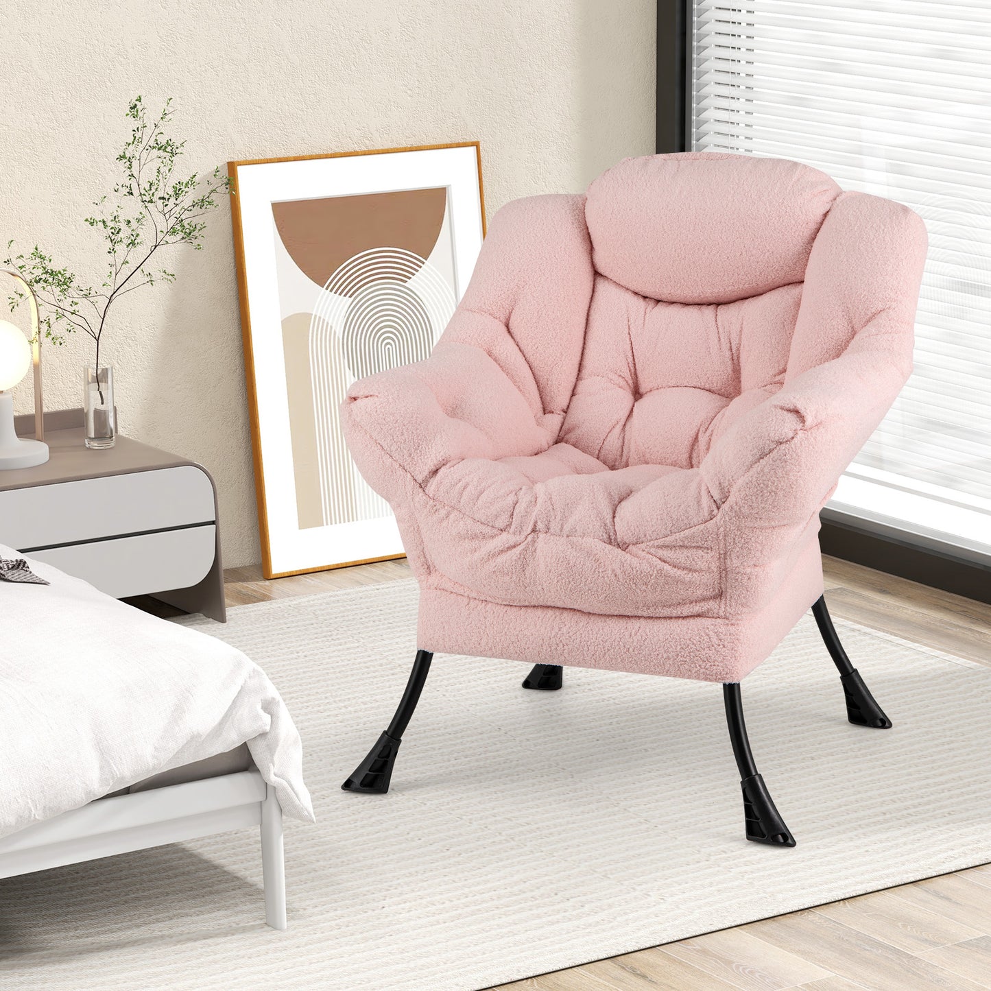 Sherpa Upholstered Accent Chair, Cozy Head Pillow, Pink