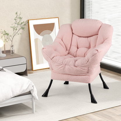 Sherpa Upholstered Accent Chair, Cozy Head Pillow, Pink