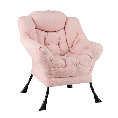 Sherpa Upholstered Accent Chair, Cozy Head Pillow, Pink