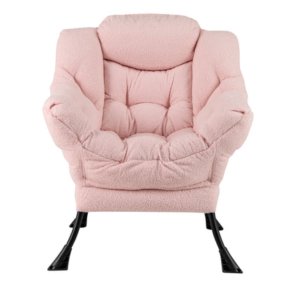 Sherpa Upholstered Accent Chair, Cozy Head Pillow, Pink