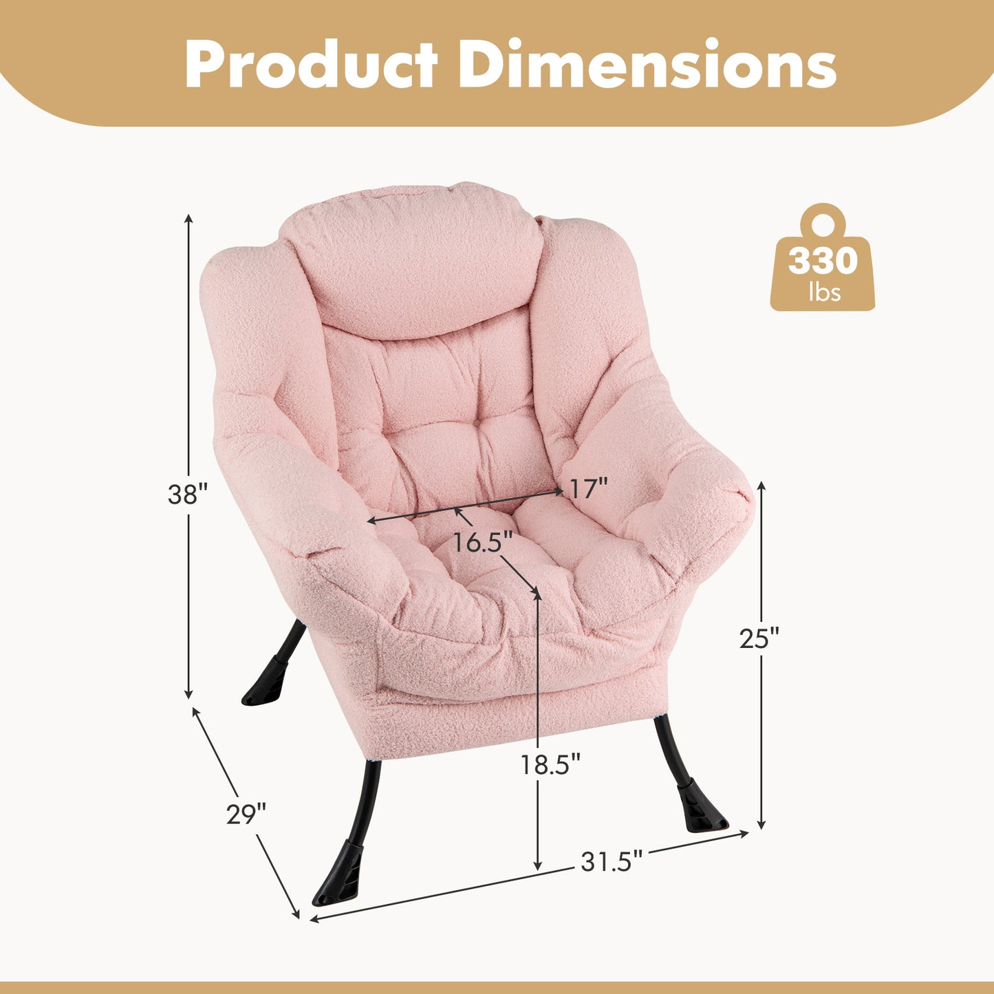Sherpa Upholstered Accent Chair, Cozy Head Pillow, Pink