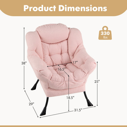 Sherpa Upholstered Accent Chair, Cozy Head Pillow, Pink