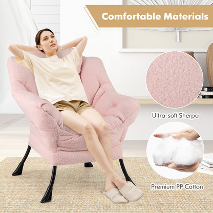 Sherpa Upholstered Accent Chair, Cozy Head Pillow, Pink