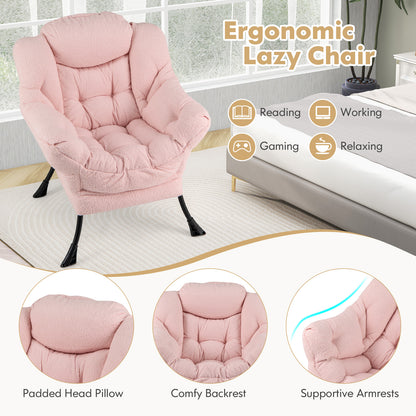 Sherpa Upholstered Accent Chair, Cozy Head Pillow, Pink