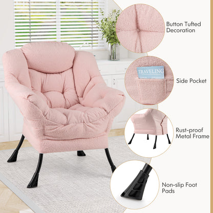 Sherpa Upholstered Accent Chair, Cozy Head Pillow, Pink