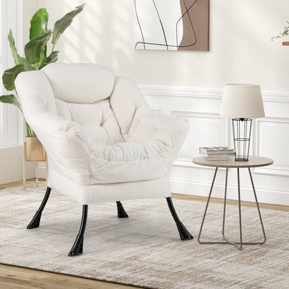 Fauteuil d'appoint rembourré Sherpa avec oreiller de tête confortable, beige