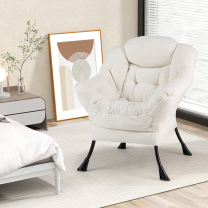 Fauteuil d'appoint rembourré Sherpa avec oreiller de tête confortable, beige