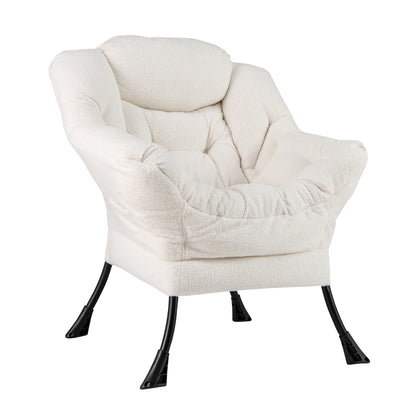 Fauteuil d'appoint rembourré Sherpa avec oreiller de tête confortable, beige