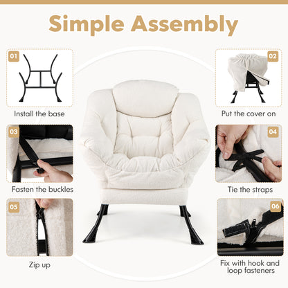 Fauteuil d'appoint rembourré Sherpa avec oreiller de tête confortable, beige