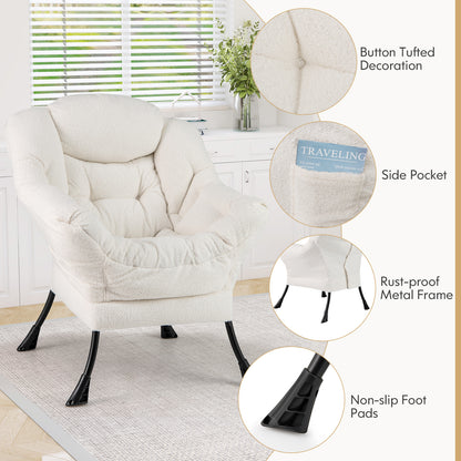 Fauteuil d'appoint rembourré Sherpa avec oreiller de tête confortable, beige