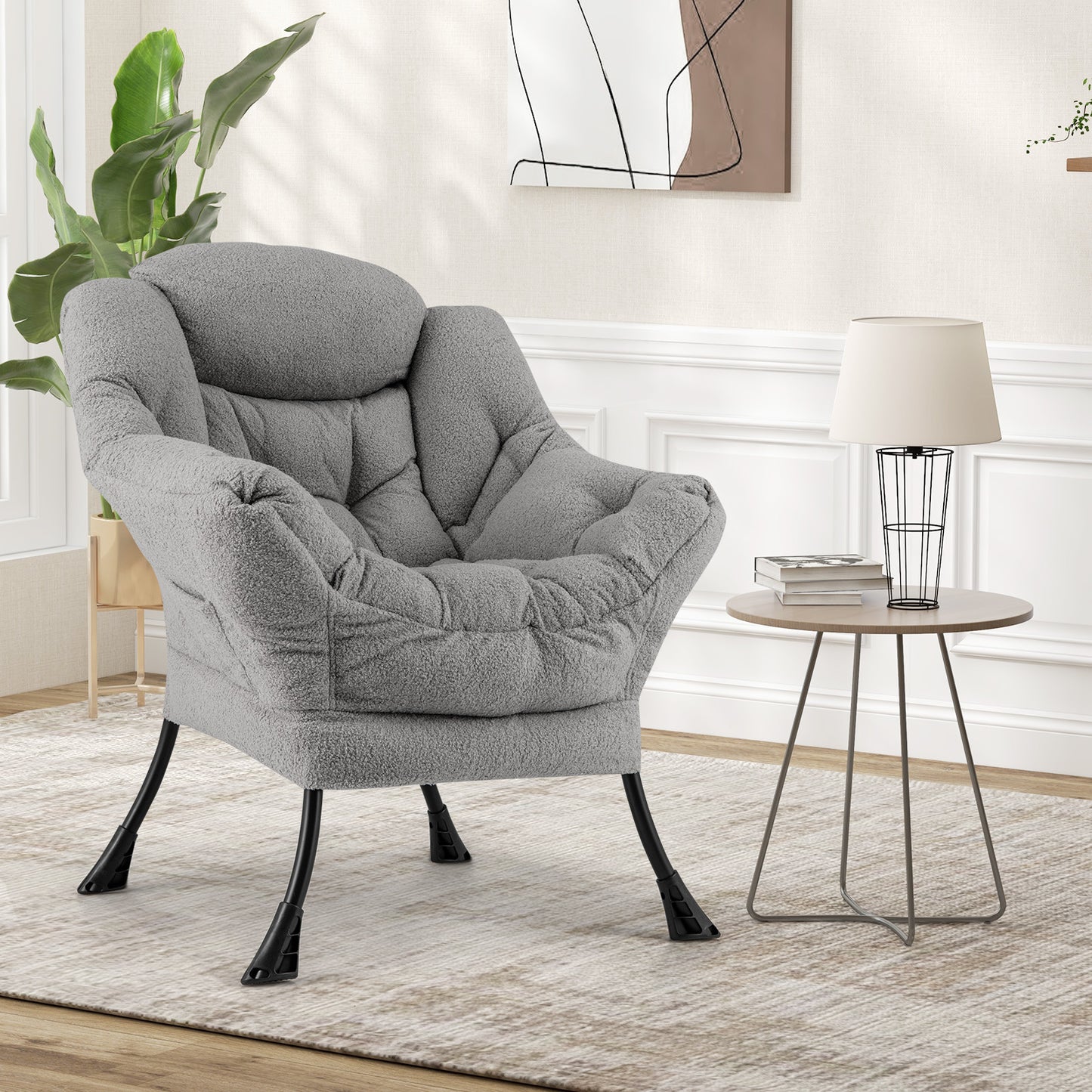 Fauteuil d'appoint rembourré Sherpa avec coussin de tête confortable, gris