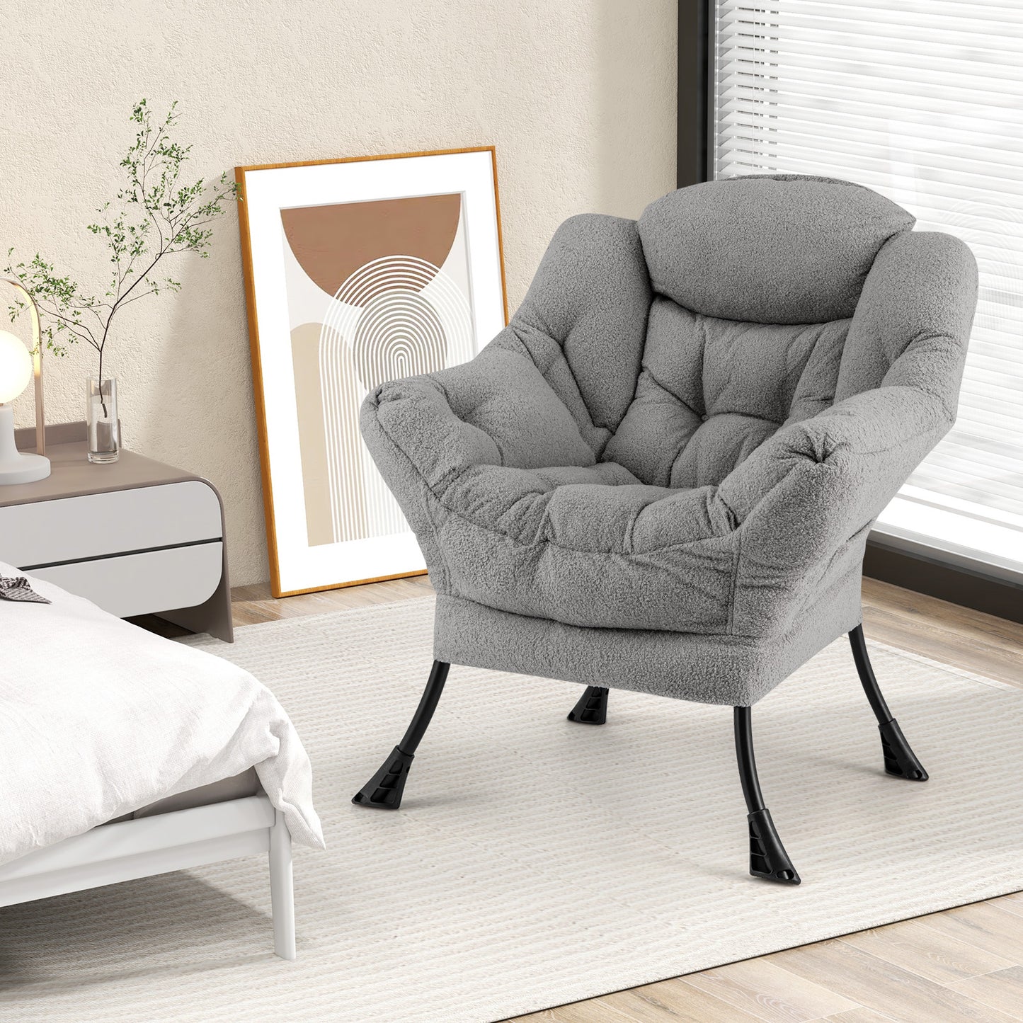 Fauteuil d'appoint rembourré Sherpa avec coussin de tête confortable, gris