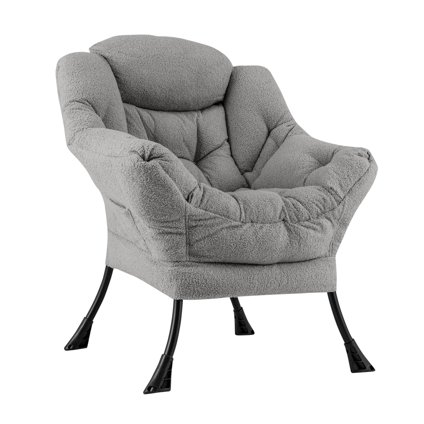 Fauteuil d'appoint rembourré Sherpa avec coussin de tête confortable, gris