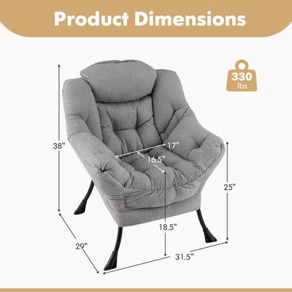 Fauteuil d'appoint rembourré Sherpa avec coussin de tête confortable, gris