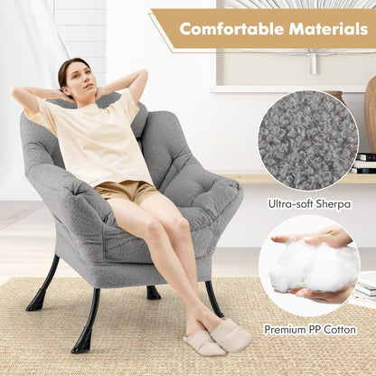Fauteuil d'appoint rembourré Sherpa avec coussin de tête confortable, gris
