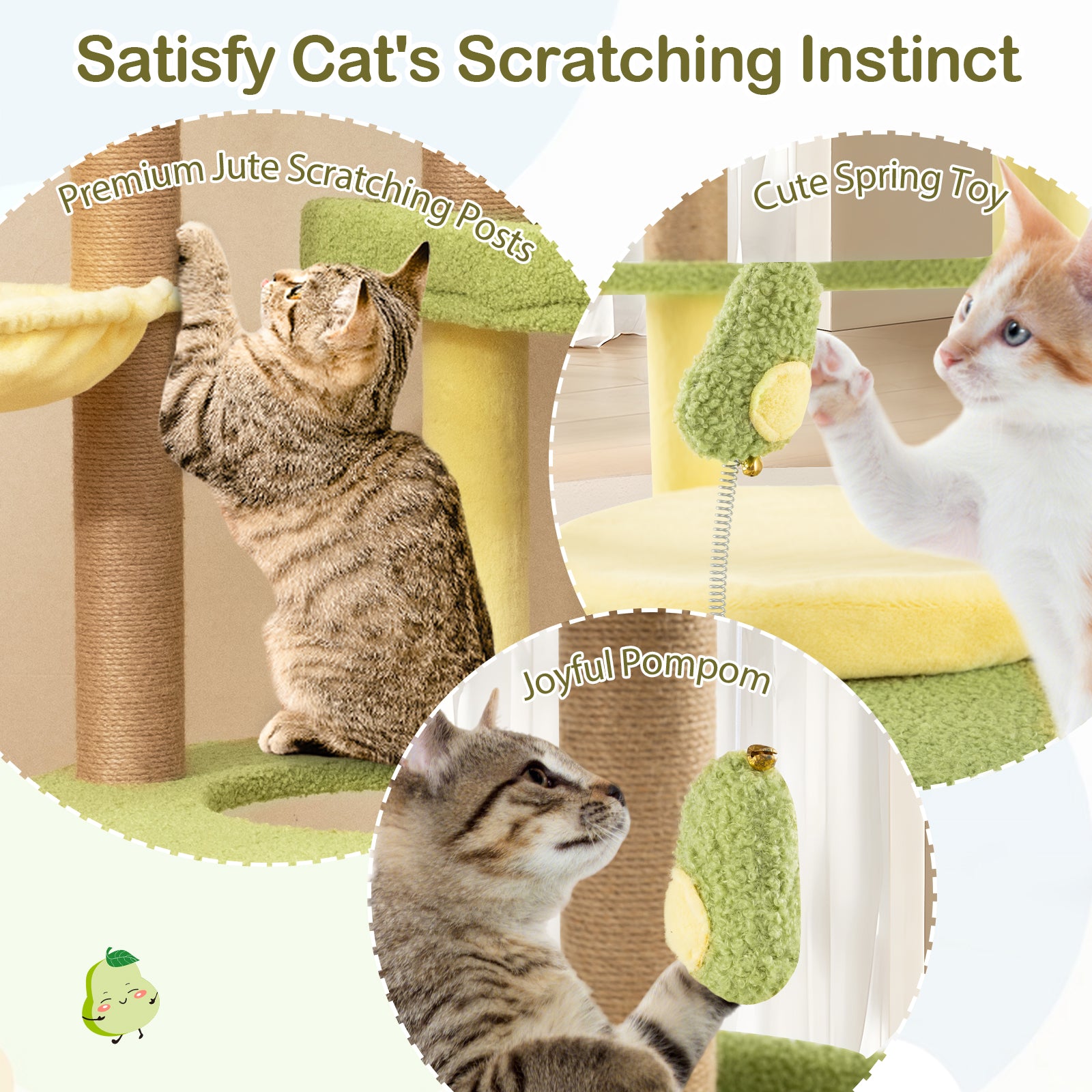 Multi-Level Cat Tree, Avocado Theme, Wide Perch Rotatable Basket, Green Cat Trees Condos & Scratchers at Gallery Canada