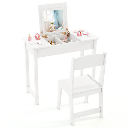 Kids Vanity Makeup Table And Chair Set, With Flip Top Mirror, White Play Kitchen Sets White at Gallery Canada