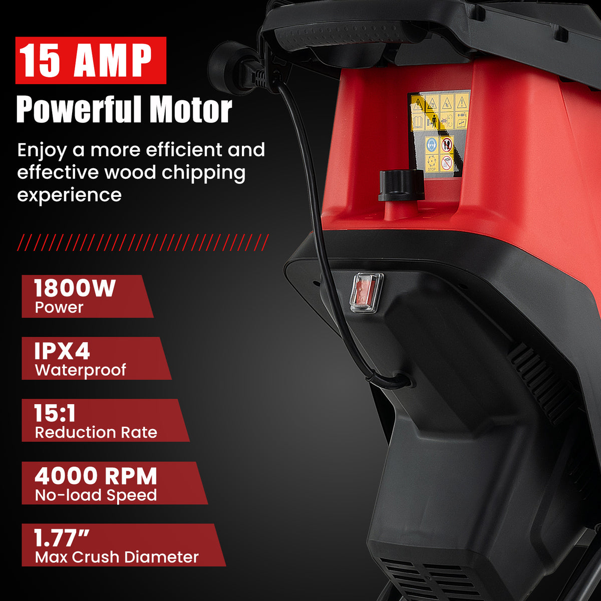 15-Amp Electric Wood Chipper, Shredder, Leaf Mulcher With Wheels, Red Lawn Care Tools at Gallery Canada