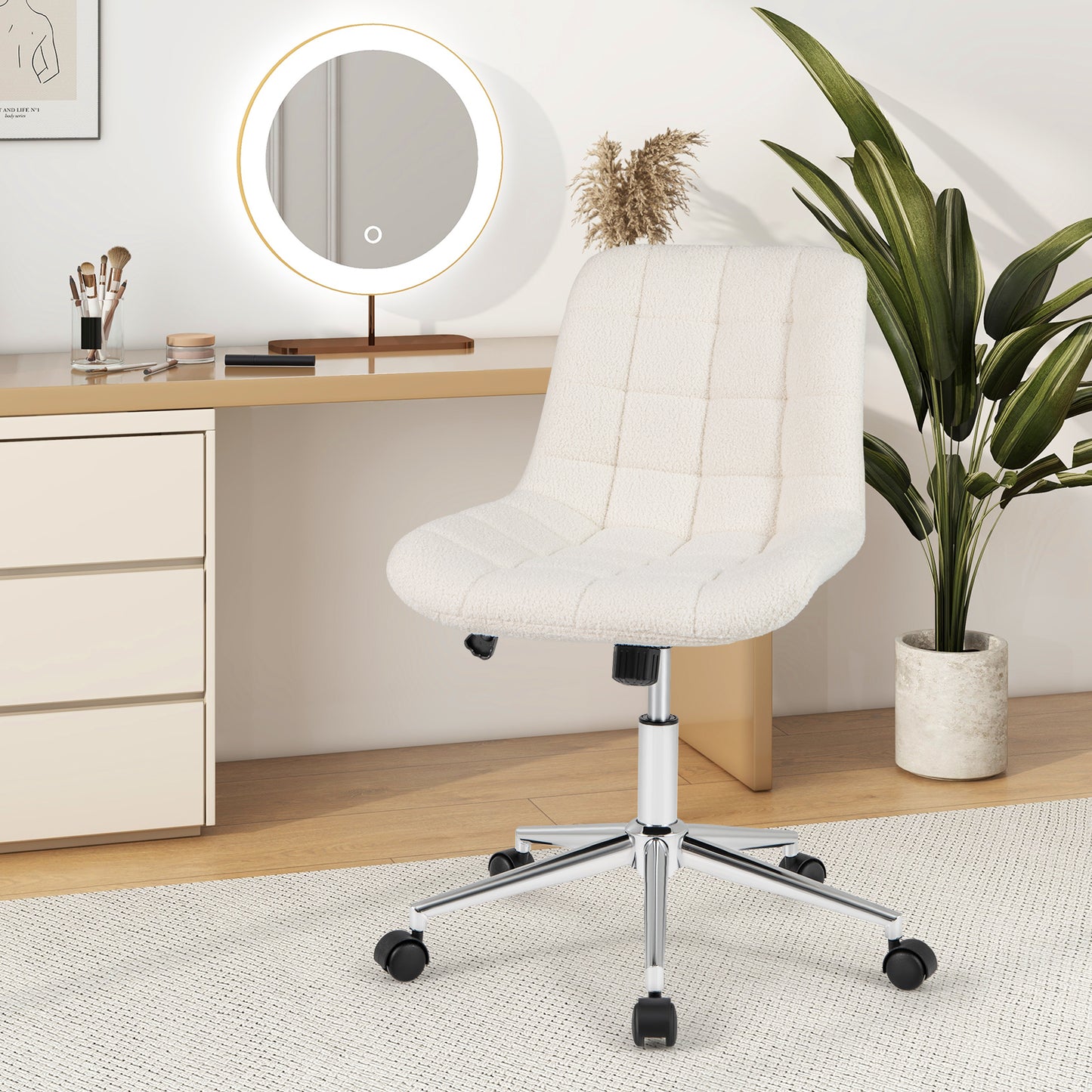 Teddy Fleece Armless Office Chair, White Armless Chairs at Gallery Canada