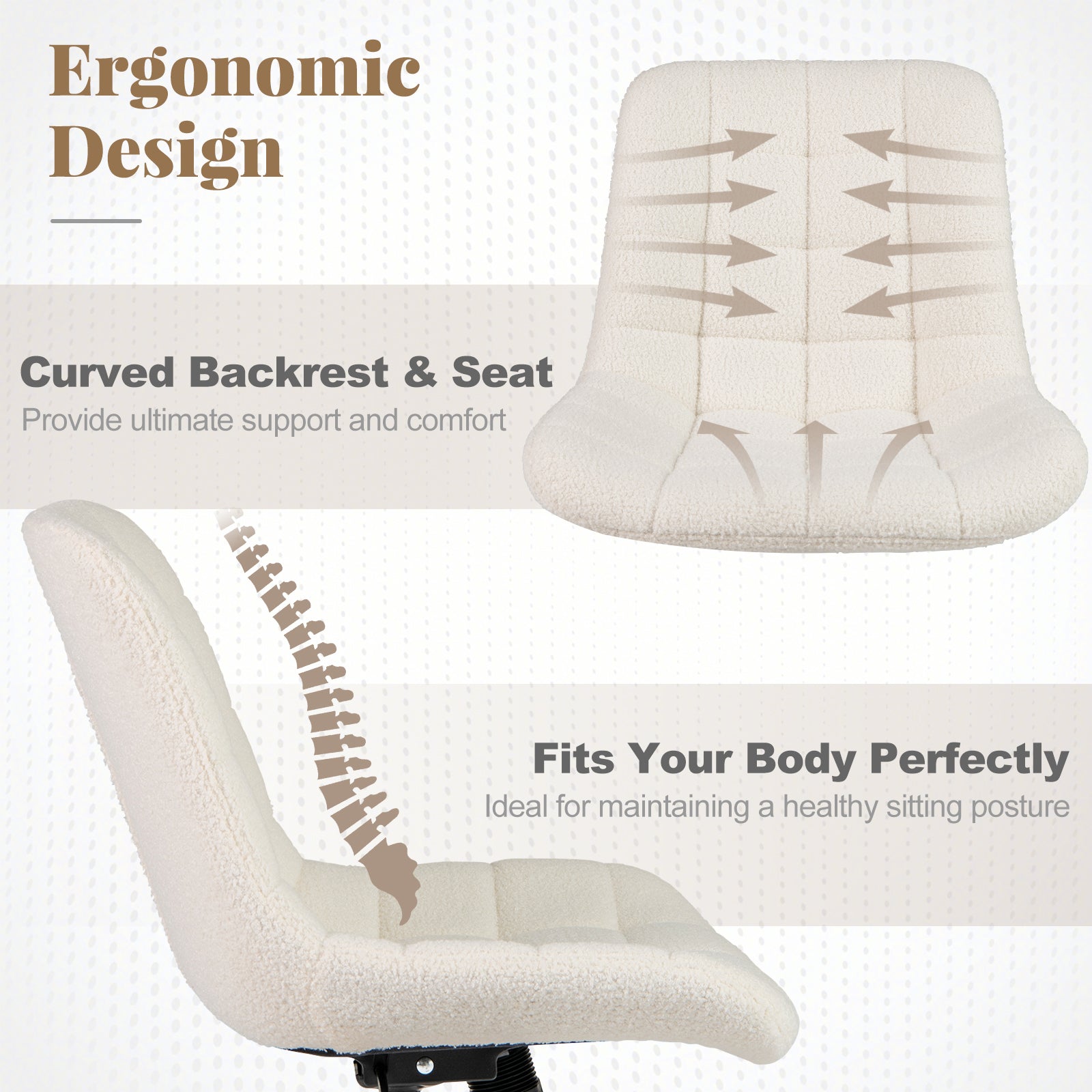 Teddy Fleece Armless Office Chair, White Armless Chairs at Gallery Canada